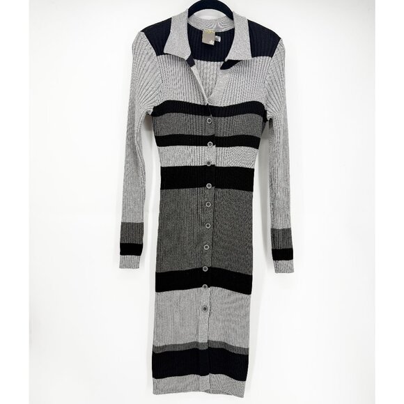 Taylor Dresses & Skirts - TAYLOR MIDI LENGTH STRIPED RIBBED KNIT BUTTON DOWN DRESS L